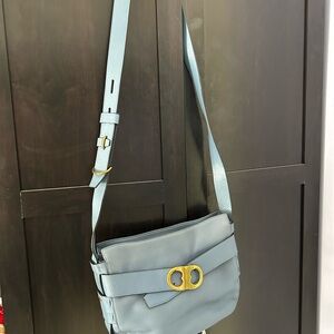 Tory Burch Blue Leather Crossbody Bag with Gold Details